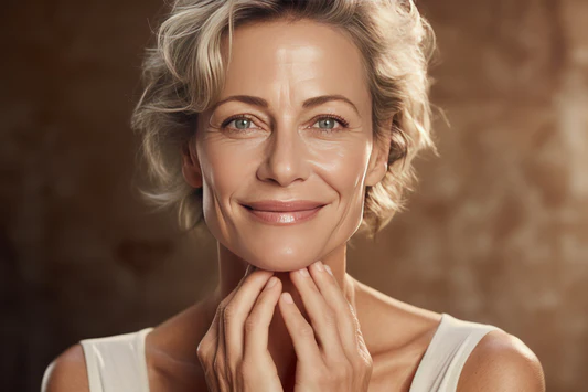 Mature woman with radiant, healthy, glass skin